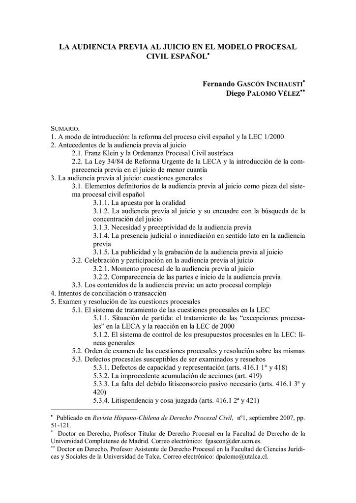LA AUDIENCIA PREVIA AL JUICIO EN EL MODELO PROCESAL