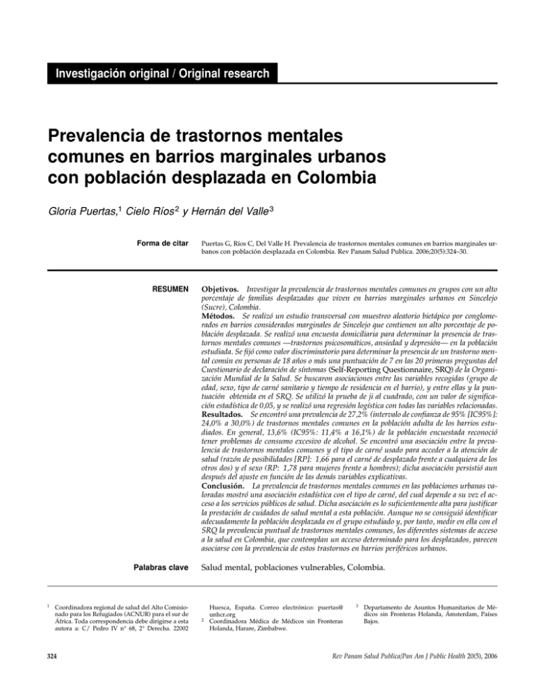 Prevalencia De Trastornos Mentales Comunes En Barrios Marginales