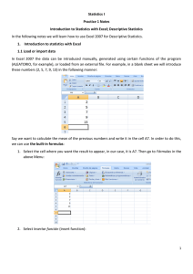 Statistics I Practice 1 Notes Introduction to Statistics with Excel