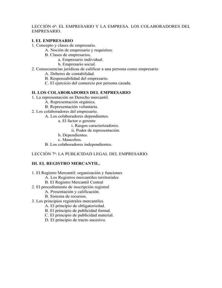 LECCIÓN 6ª: EL EMPRESARIO Y LA EMPRESA. LOS