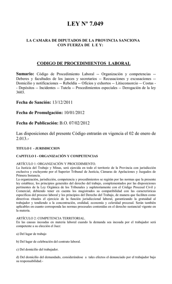 Ley 7049 poder judicial santiago del estero