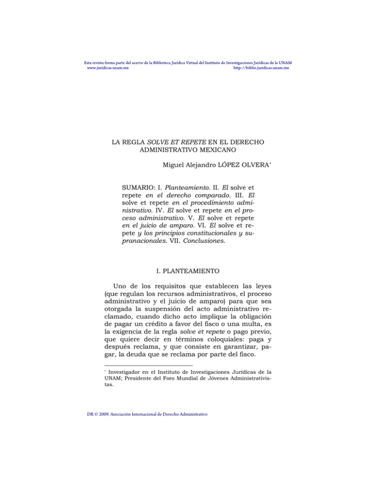 LA REGLA SOLVE ET REPETE EN EL DERECHO