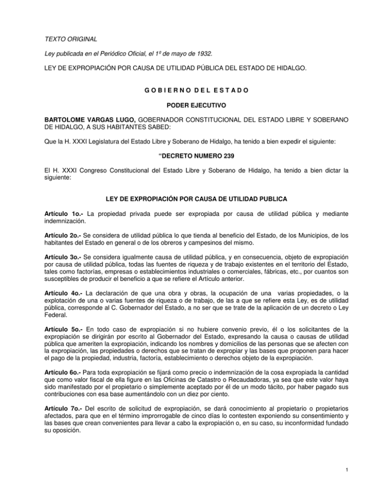 TEXTO ORIGINAL Ley Publicada En El Peri dico Oficial El 1 De
