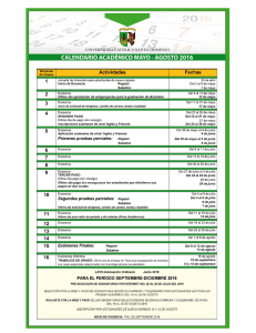 Calendario Académico Mayo/Agosto 2016