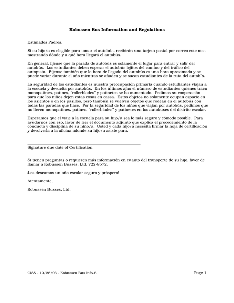 Kobussen Bus Information And Regulations