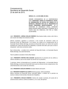 Comparecencia, Secretaría de Desarrollo Social. 23 de abril de 2013.