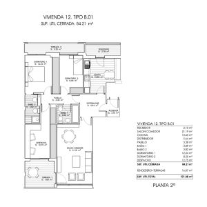 VIVIENDA I 2. TIPO B.OI SUP. UTIL CERRADA: 84.21 m2