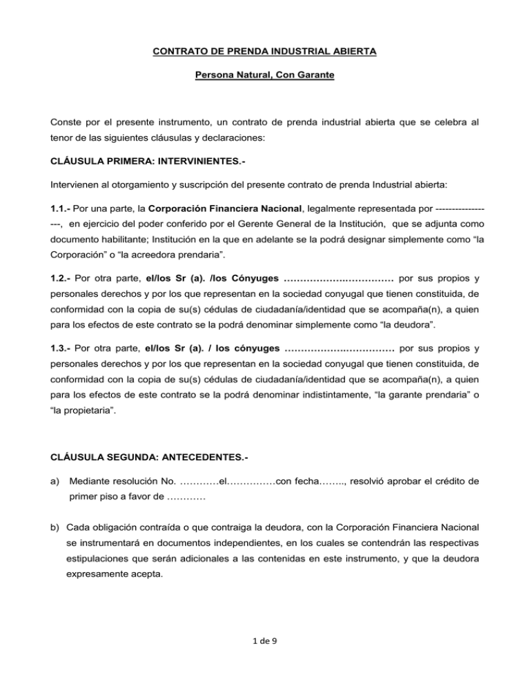 Modelo De Contrato De Prenda Industrial Abierta Credi 7033