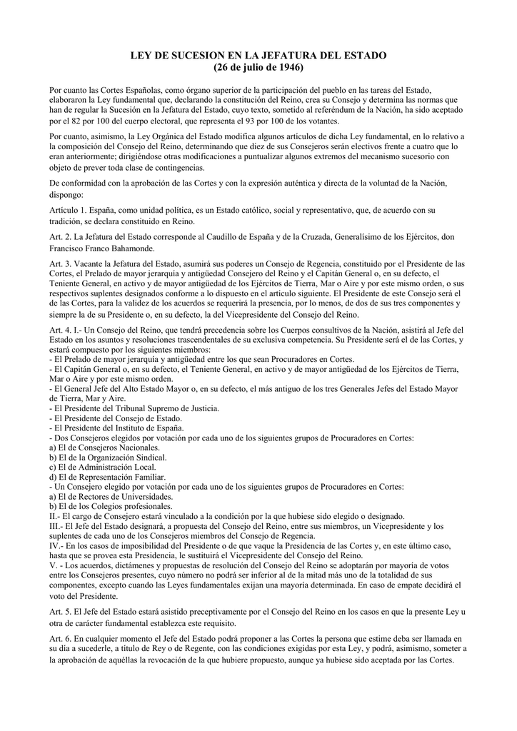 LEY DE SUCESION EN LA JEFATURA DEL ESTADO (26 de julio
