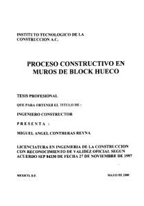 PROCESO CONSTRUCTIVO EN MUROS DE BLOCK HUECO