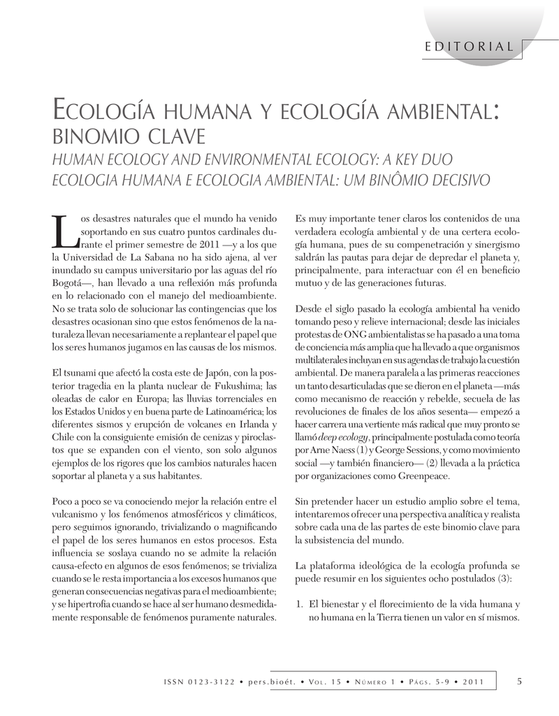 Ecología Humana Y Ecología Ambiental Binomio Clave