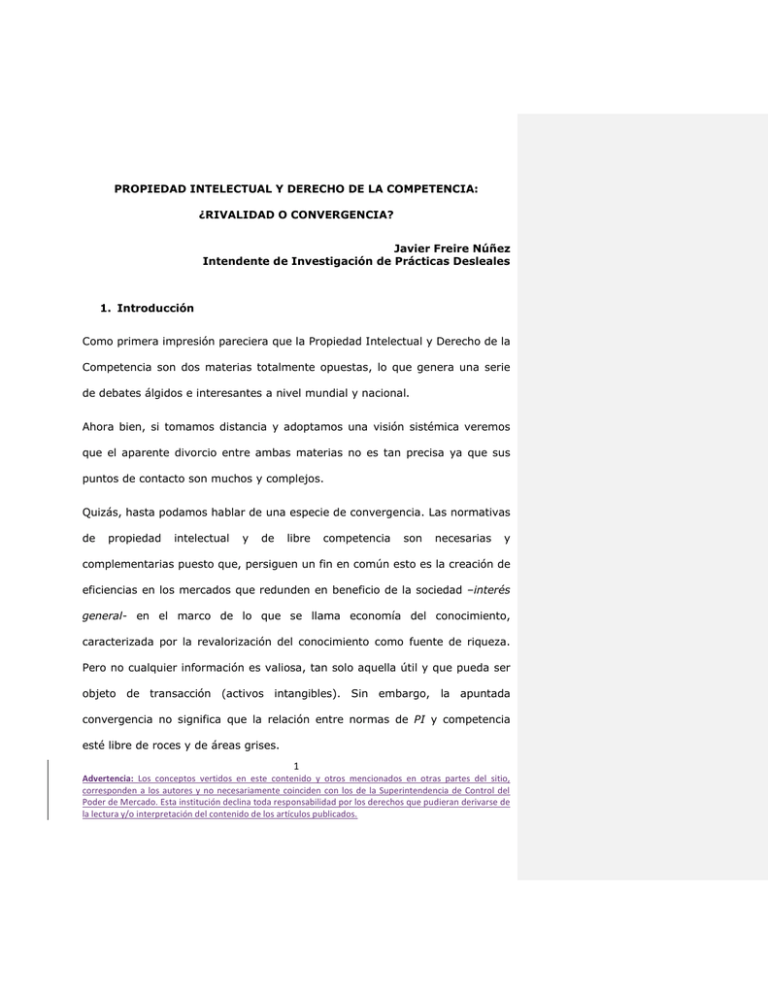 1 PROPIEDAD INTELECTUAL Y DERECHO DE LA COMPETENCIA