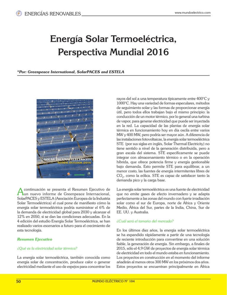 Energía Solar Termoeléctrica, Perspectiva Mundial