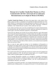 Mensaje de la Canciller Claudia Ruiz Massieu en el Foro