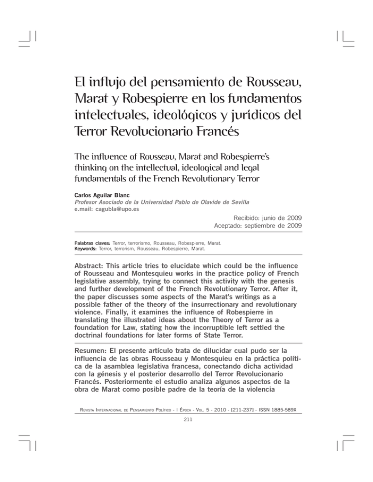 El influjo del pensamiento de Rousseau, Marat y Robespierre en los