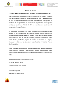 Boletín de Prensa ESCRITOR ECUATORIANO GANA PREMIO
