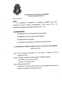 Calendario Académico 2016 - Facultad de Lenguas