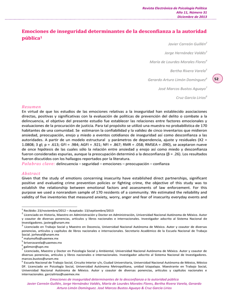 Emociones De Inseguridad Determinantes De La Desconfianza A La