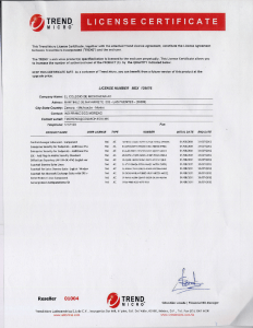 This Trend Micro License Certificate, together with the attached