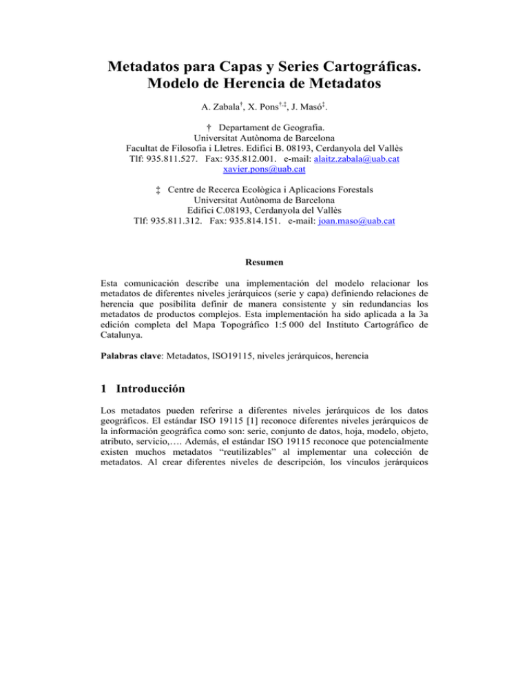 Metadatos Para Capas Y Series Cartográficas. Modelo De