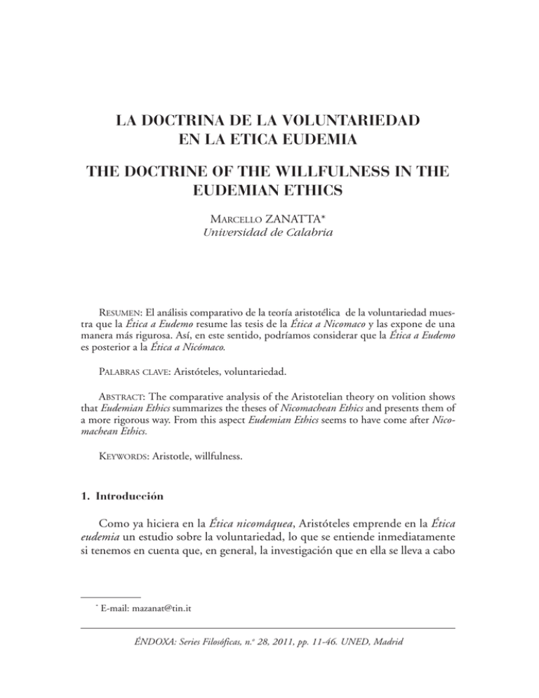 La Doctrina De La Voluntariedad En La Ética Eudemia