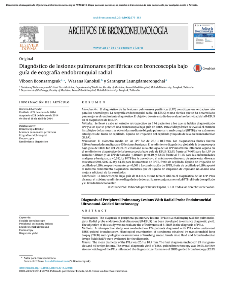 Diagnóstico De Lesiones Pulmonares Periféricas Con Broncoscopia