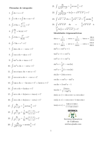 Fórmulas de integrales 1. du = u + C 2. a du = a du = au + C 3. undu