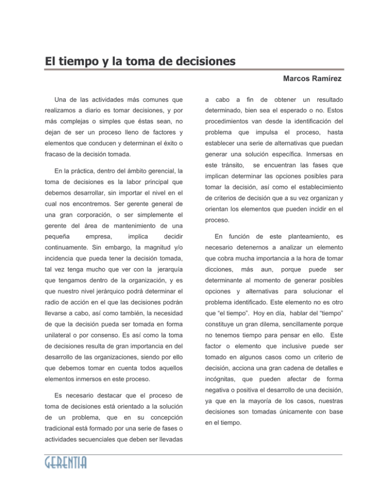 El tiempo y la toma de decisiones