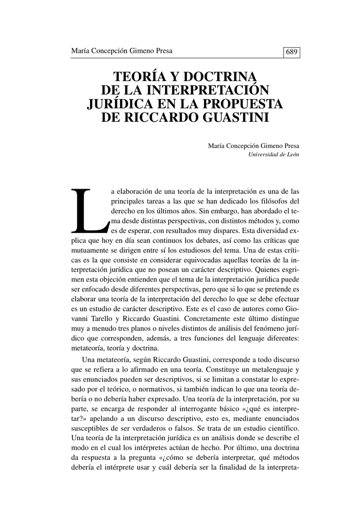 Teoría Y Doctrina De La Interpretación Jurídica En La Propuesta