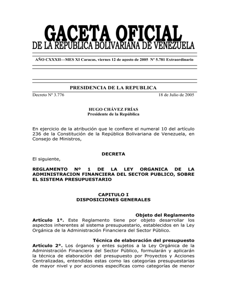 Reglamento Nº 1 De La Ley Organica De La Administracion