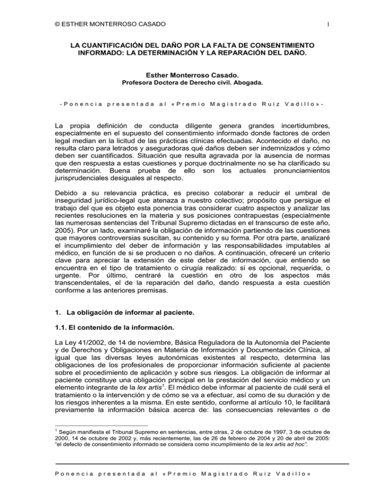 La Cuantificación Del Daño Por La Falta De Consentimiento