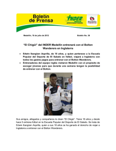 “El Chigüi” del INDER Medellín entrenará con el Bolton Wanderers
