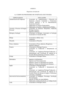 ANEXO I Requisitos de titulación A) CUERPO DE PROFESORES