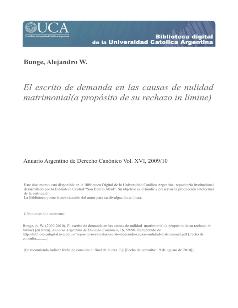 El escrito de demanda en las causas de nulidad