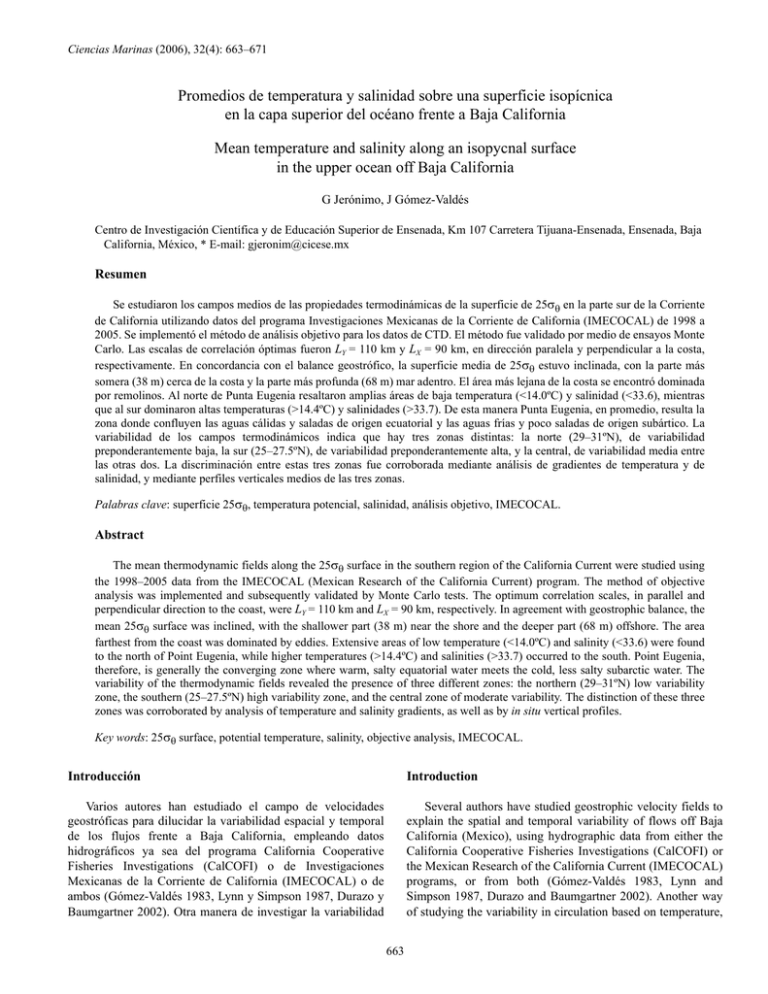 Promedios de temperatura y salinidad sobre una superficie