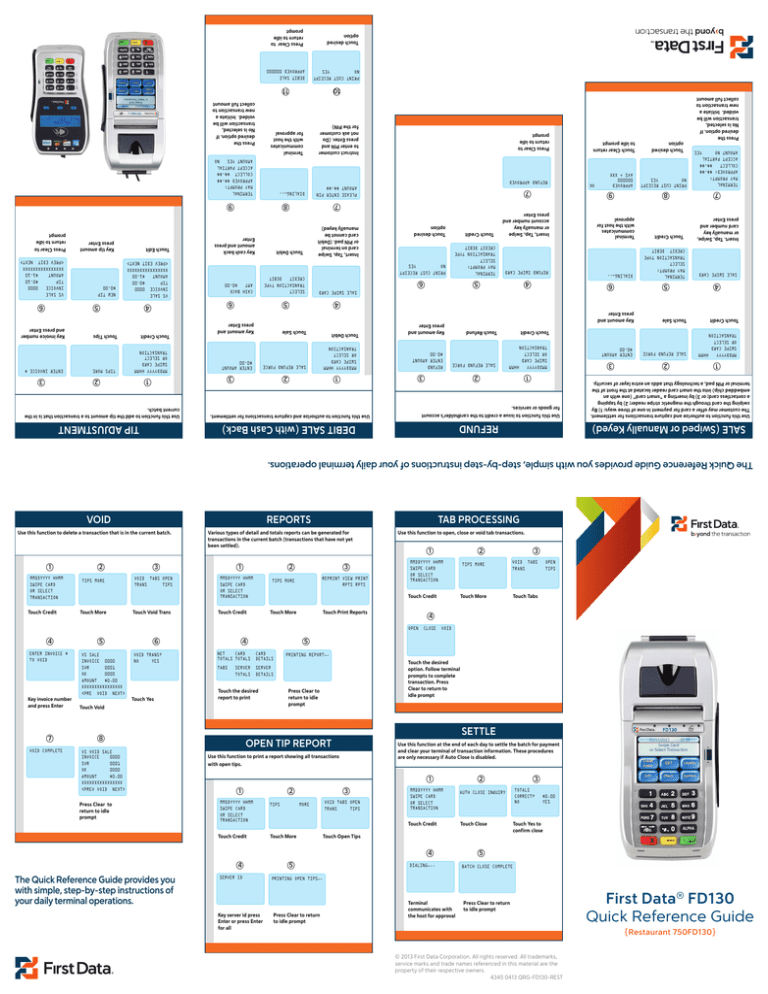 First Data FD130 Quick Reference Guide First Data FD130 Quick Reference Guide