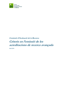 Criteris en l`emissió de les acreditacions de recerca avançada
