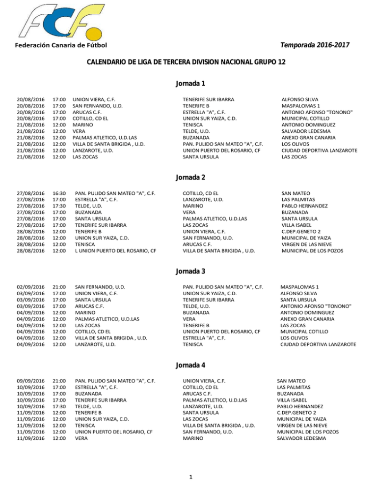 Federación Canaria De Fútbol Temporada 2016