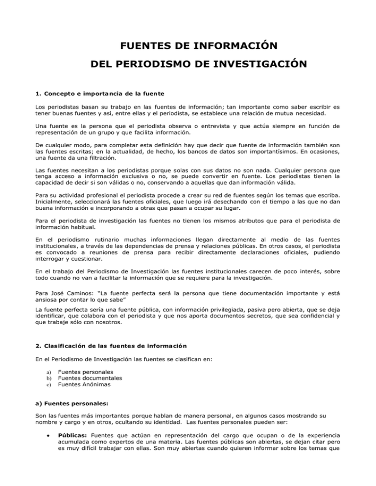 Fuentes De Información Del Periodismo De Investigación