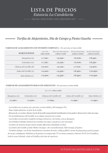 Tarifas La Candelaria Oct 2016 - Sep 2017