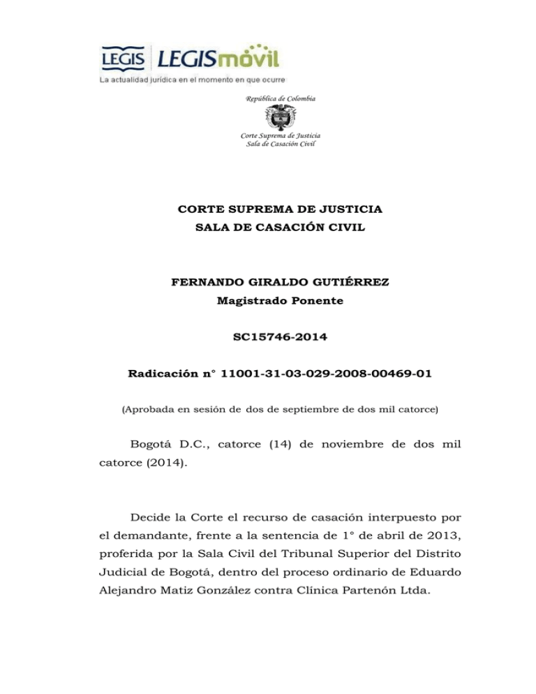 CORTE SUPREMA DE JUSTICIA SALA DE CASACIÓN CIVIL