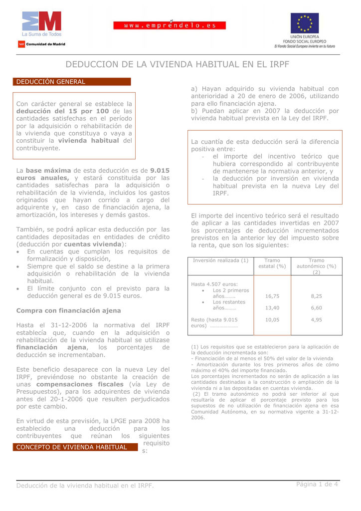 deduccion de la vivienda habitual en el irpf