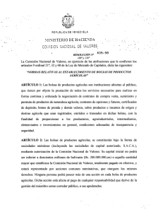 Normas Relativas al Establecimiento de Bolsas Agrícolas.