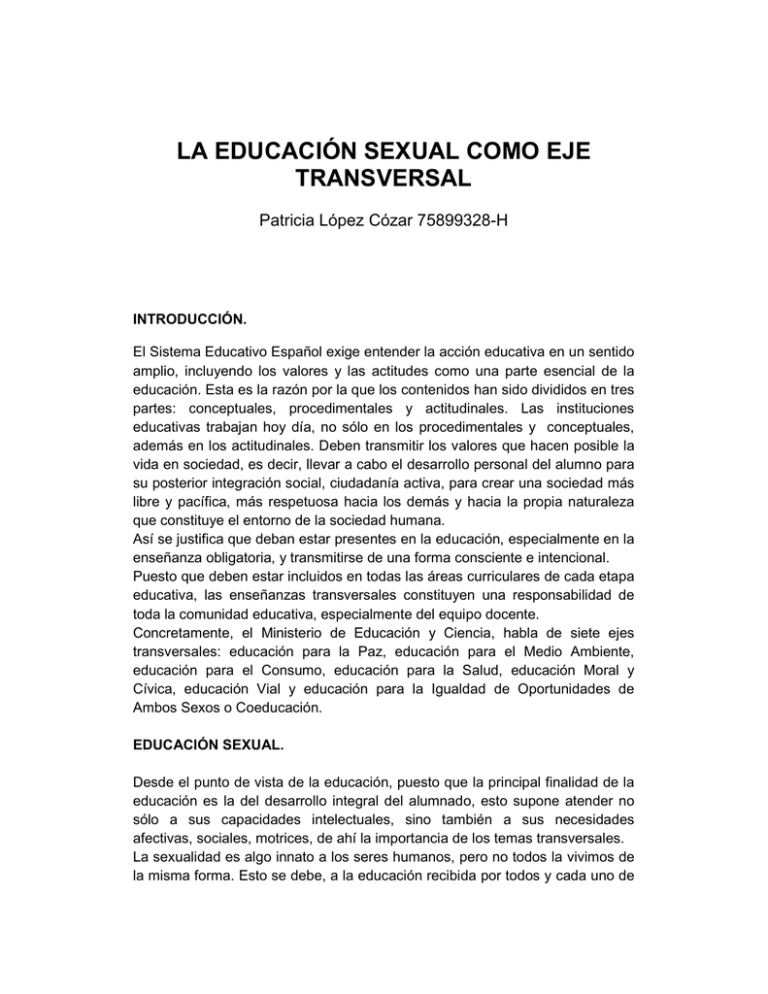 La Educación Sexual Como Eje Transversal