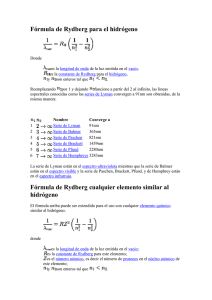 Fórmula de Rydberg para el hidrógeno Fórmula de Rydberg