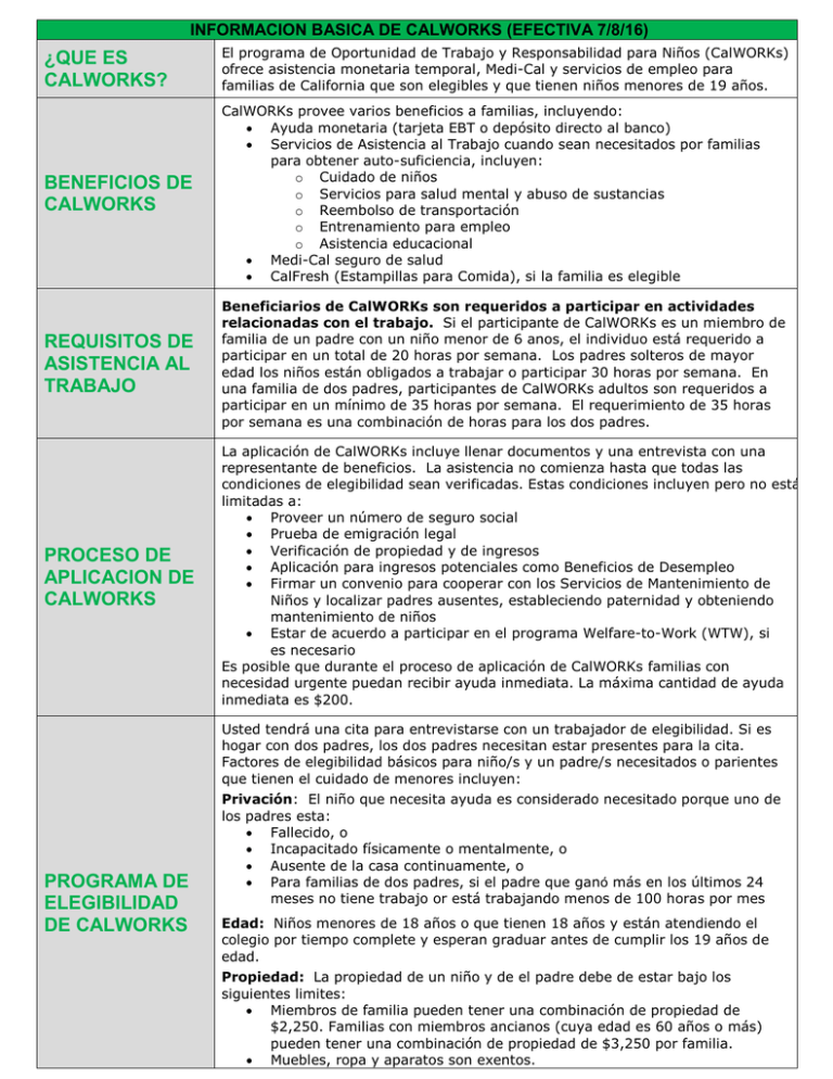 CalWORKs Fact Sheet Human Services Department