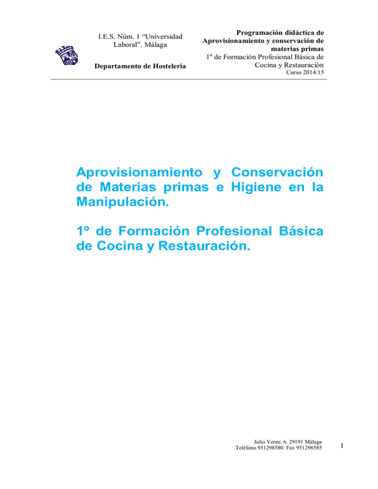 Aprovisionamiento Y Conservación De Materias Primas E Higiene En