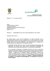 Supersalud-COMUNICACION MINPROTECCION CUMPLIMIENTO