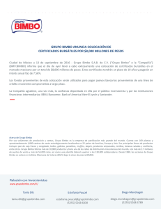 Grupo Bimbo Anuncia Colocación De Certificados