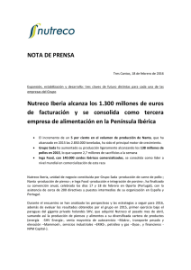 18-02-2016 Nutreco Iberia alcanza los 1.300 millones de euros de